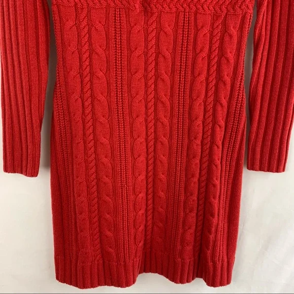 Athleta Red Cold Spell Merino Wool Cable Knit Hooded Sweater Dress XS - Picture 5 of 12